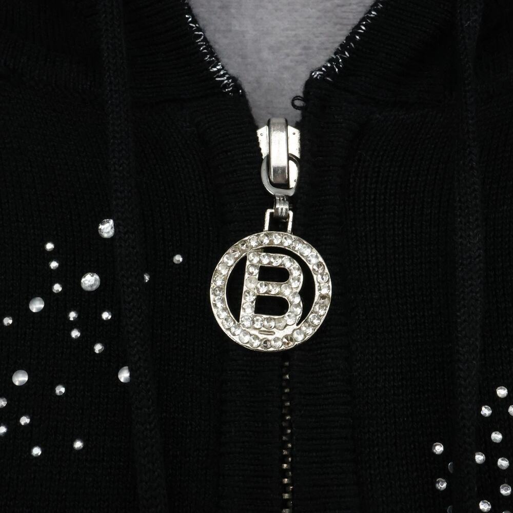 BCBG Max Azria Jacket Juniors Large Black Hooded Pockets Rhinestones Full Zip - Picture 10 of 16